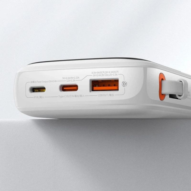 Зовнішній акумулятор Baseus Qpow Pro Digital Display Fast Charge Power Bank 10000mAh 20W iP Edition White（With: Simple charging cable Type-C 3A 0.3m W