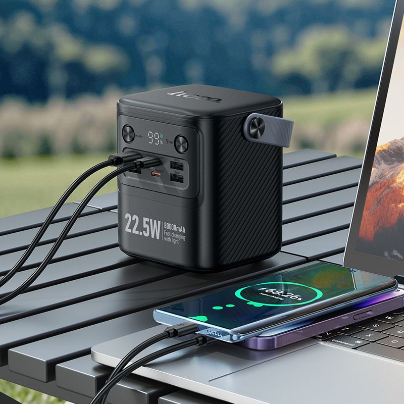 Зовнішній акумулятор HOCO J152 Tough 22.5W+PD20W+light power bank (80000mAh) Black
