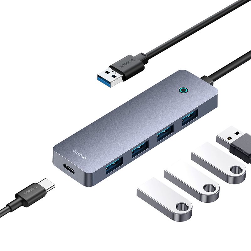 USB-хаб Baseus UltraJoy Series 4-Port  HUB Lite 50cm Space Grey（USBA to USB3.0*4+Type-C5V）