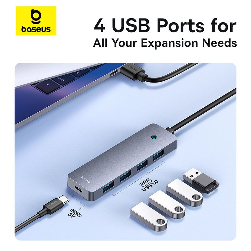 USB-хаб Baseus UltraJoy Series 4-Port  HUB Lite 50cm Space Grey（USBA to USB3.0*4+Type-C5V）