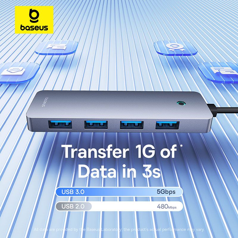 USB-хаб Baseus UltraJoy Series 4-Port  HUB Lite 50cm Space Grey（USBA to USB3.0*4+Type-C5V）