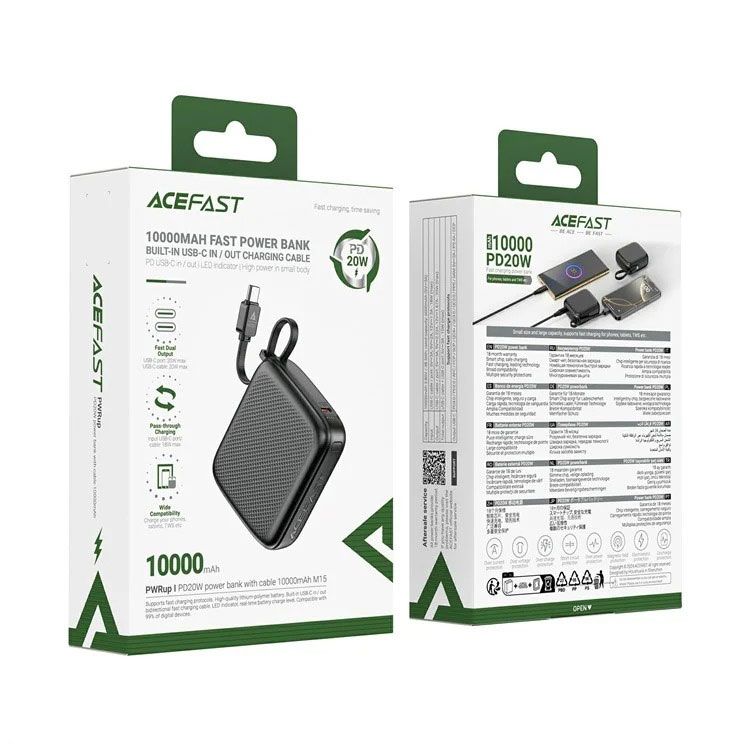 Зовнішній акумулятор ACEFAST M15-10000 PD20W power bank with cable Black