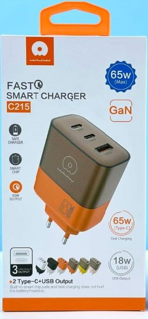 Мережевий зарядний пристрій WUW-C215 65W Charger 2 USB C + USB A brown orange