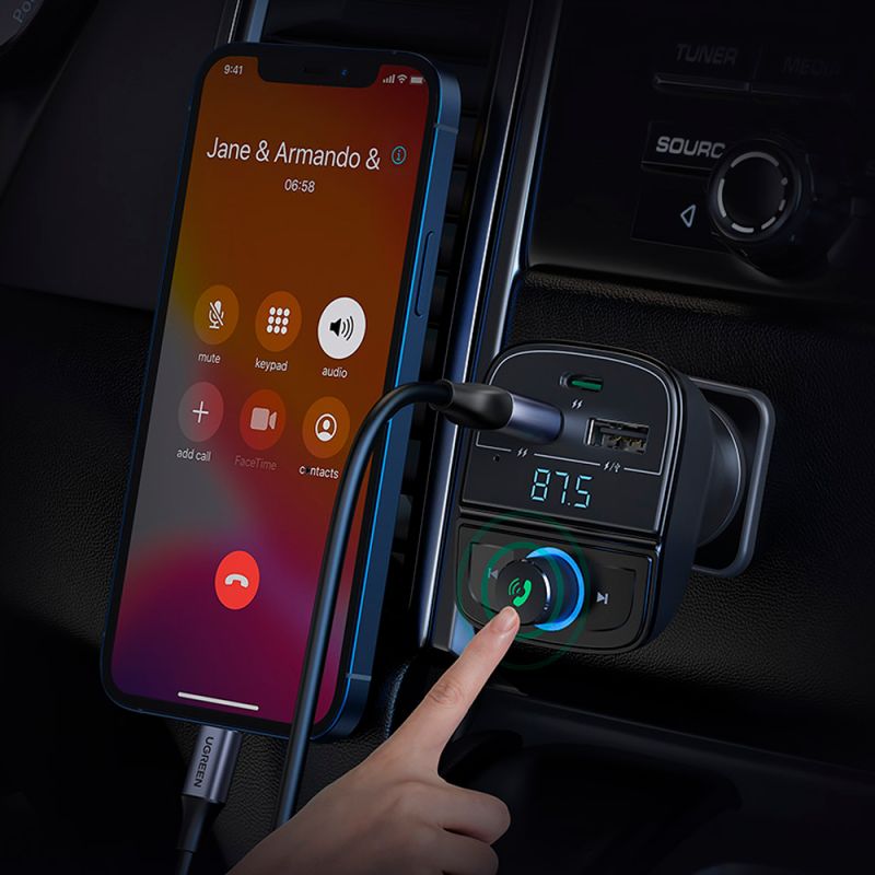 АЗП з FM-модулятором UGREEN CD229 FM&amp;Bluetooth Transmitter&amp;Car Charger + TF  Slot Black