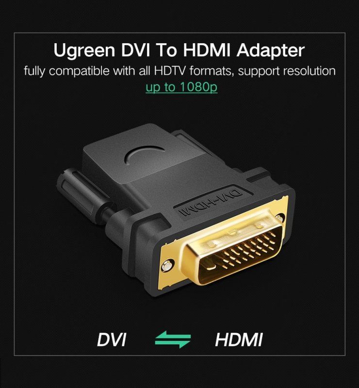 Кабель UGREEN 20124 DVI 24+1 Male to HDMI Female Adapter (Black) (UGR-20124)