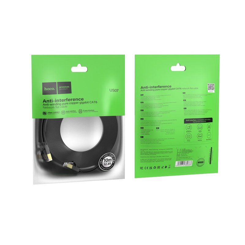 Мережевий кабель HOCO US07 General pure copper flat network cable(L=10M) Black