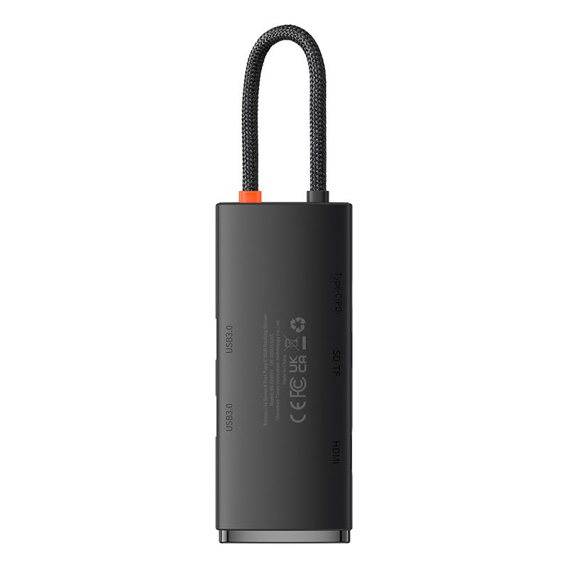 USB-хаб Baseus Lite Series 6-Port Type-C HUB Docking Station (Type-C to HDMI+USB3.0*2+PD+SD/TF) Black