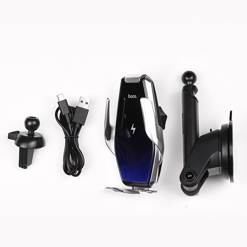 Автотримач для телефона з БЗП HOCO S14 Surpass automatic induction wireless charging car holder Silver