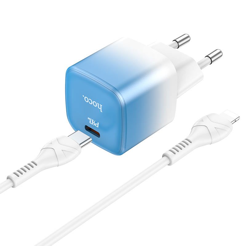 Мережевий зарядний пристрій з кабелем HOCO C101A single port PD20W charger set(C to iP) Ice Blue