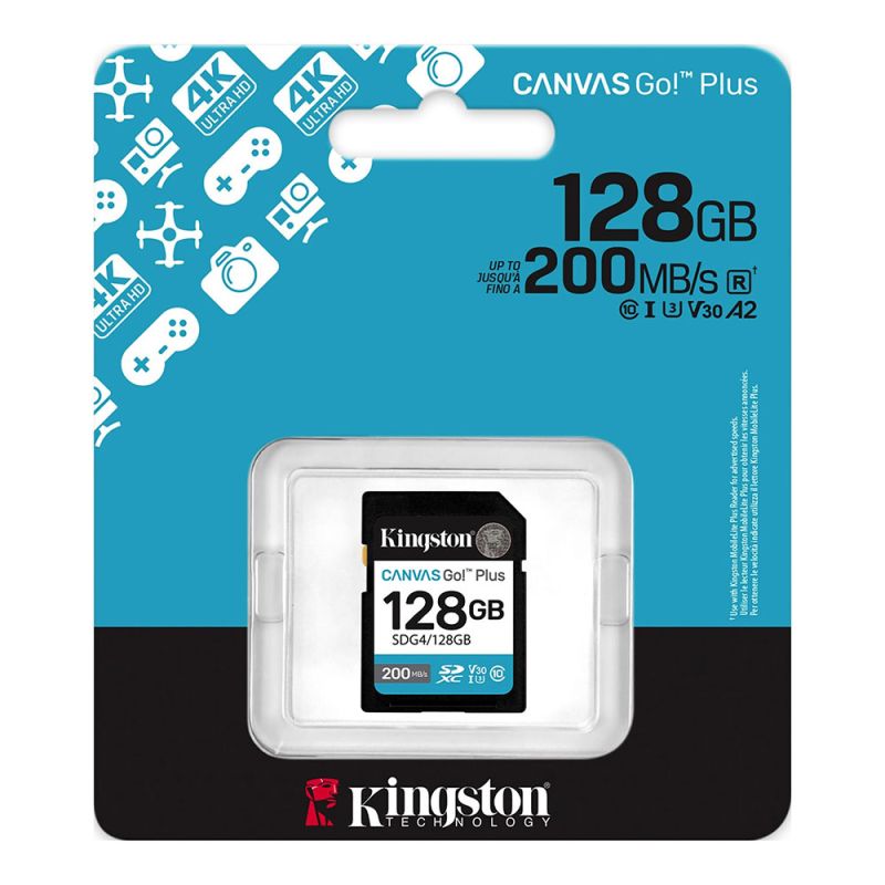 Карта пам'яті SDXC (UHS-1 U3) Kingston Canvas Go! Plus 128Gb class 10 A2 V30 (R200MB/s)
