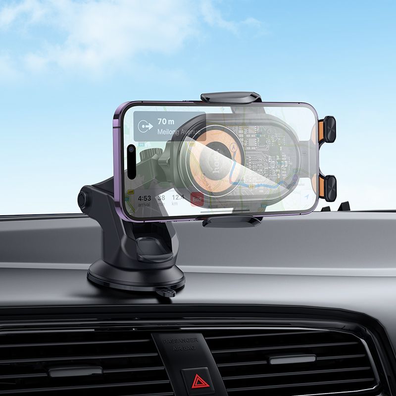 Автотримач для телефона з БЗП HOCO HOCO HW34 Blue whale 3-axis linkage wireless fast charging car holder(center console)