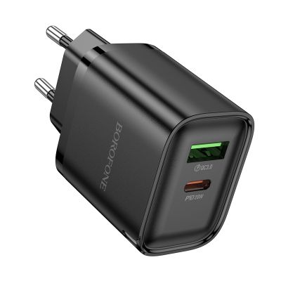 Мережевий зарядний пристрій BOROFONE BA83A Flare star PD20W+QC3.0 charger Black