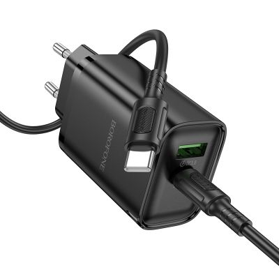 Мережевий зарядний пристрій з кабелем BOROFONE BA87A Flare star PD65W+QC3.0 charger set(C to C) Black