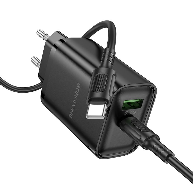 Мережевий зарядний пристрій з кабелем BOROFONE BA87A Flare star PD65W+QC3.0 charger set(C to C) Black