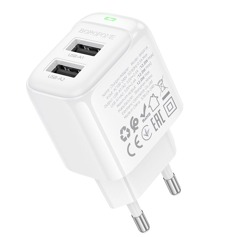 Мережевий зарядний пристрій BOROFONE BAS41A Potential dual-port charger White