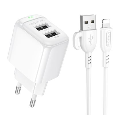 Мережевий зарядний пристрій з кабелем BOROFONE BAS41A Potential dual-port charger set(iP) White