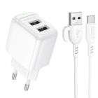 Мережевий зарядний пристрій BOROFONE BAS41A Potential dual-port charger set(Type-C) White