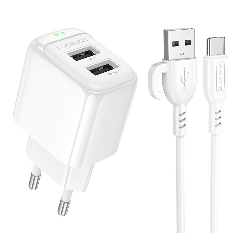 Мережевий зарядний пристрій BOROFONE BAS41A Potential dual-port charger set(Type-C) White