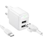Мережевий зарядний пристрій BOROFONE BAS41A Potential dual-port charger set(Type-C) White