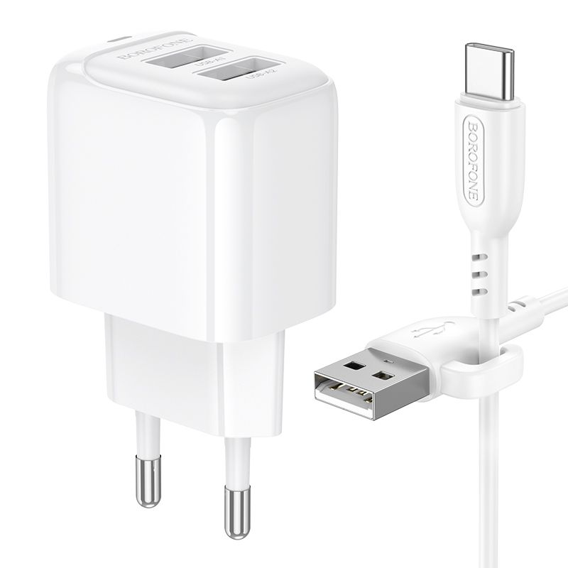 Мережевий зарядний пристрій BOROFONE BAS41A Potential dual-port charger set(Type-C) White