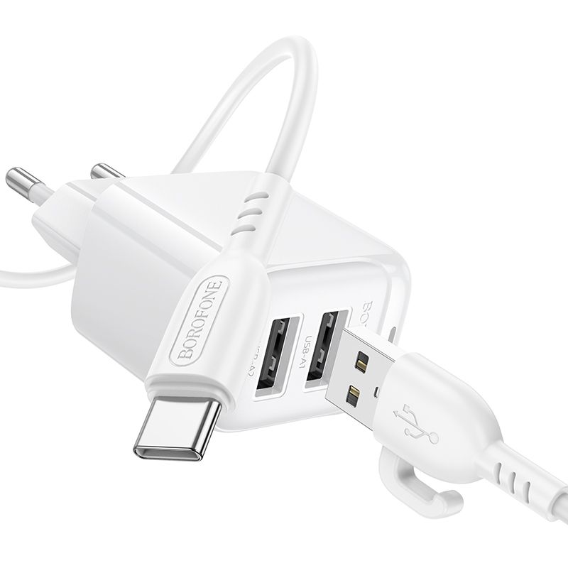 Мережевий зарядний пристрій BOROFONE BAS41A Potential dual-port charger set(Type-C) White