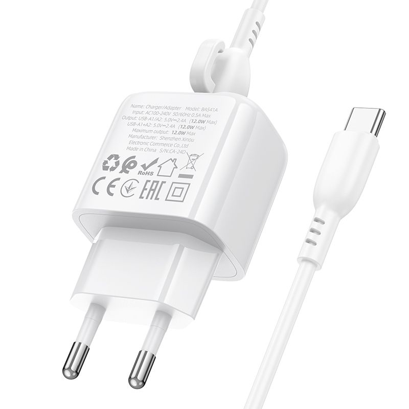 Мережевий зарядний пристрій BOROFONE BAS41A Potential dual-port charger set(Type-C) White