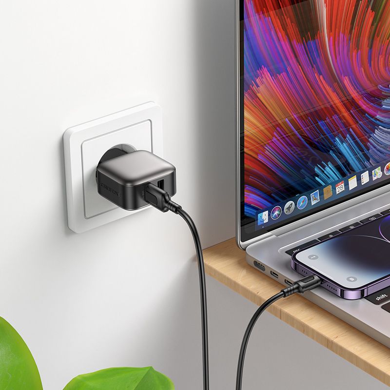Мережевий зарядний пристрій BOROFONE BAS51A Absolute dual-port charger set(iP) Black