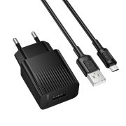 Мережевий зарядний пристрій з кабелем BOROFONE BAS71A Source single-port charger set(Micro) Black