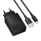 Мережевий зарядний пристрій з кабелем BOROFONE BAS72A Source single port QC3.0 charger set(Micro) Black