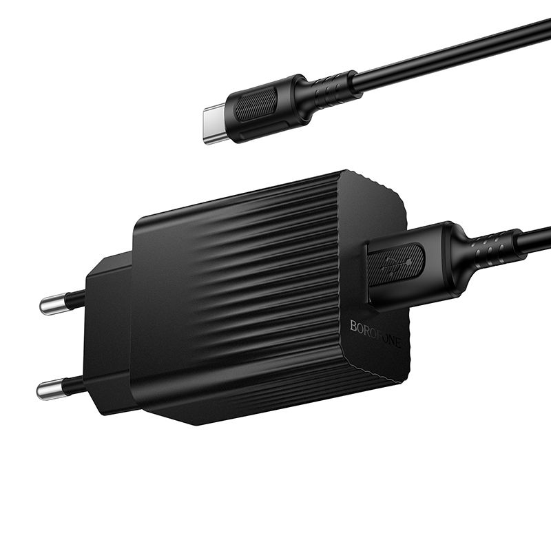 Мережевий зарядний пристрій з кабелем BOROFONE BAS72A Source single port QC3.0 charger set(Type-C) Black