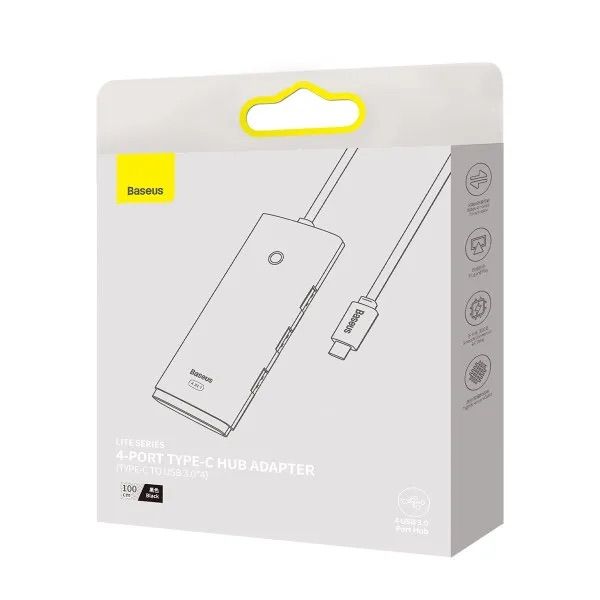 USB-хаб Baseus Lite Series 4-Port Type-C HUB Adapter (Type-C to USB 3.0*4 ) 1m Black