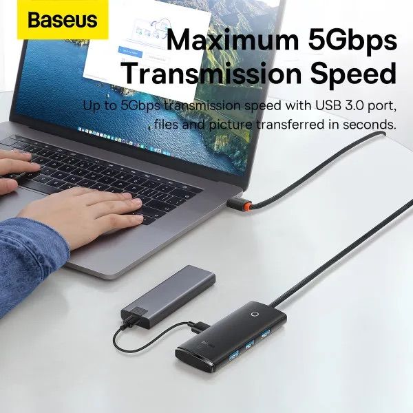 USB-хаб Baseus Lite Series 4-Port Type-C HUB Adapter (Type-C to USB 3.0*4 ) 1m Black