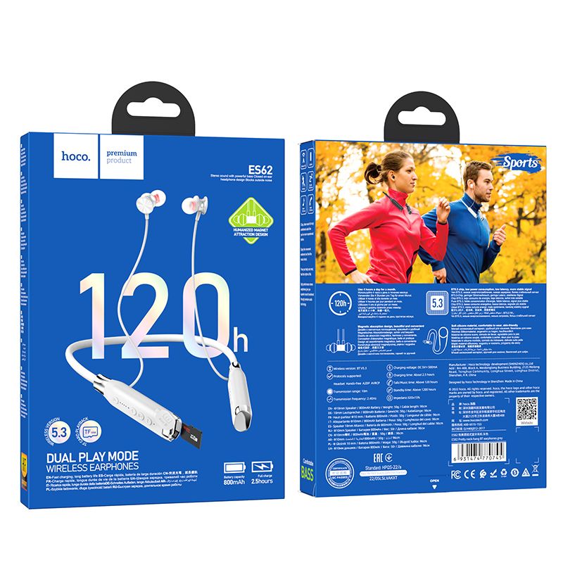Бездротові спортивні навушники HOCO ES62 Pretty neck-hang BT earphones Grey