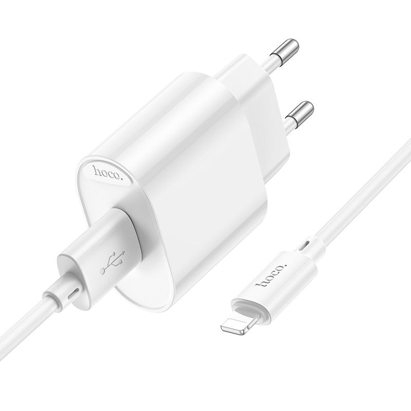 Мережевий зарядний пристрій з кабелем HOCO C109A(10.5W) Fighter single port charger set(iP) White