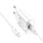 Мережевий зарядний пристрій з кабелем HOCO C109A(10.5W) Fighter single port charger set(iP) White