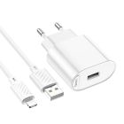 Мережевий зарядний пристрій з кабелем HOCO C109A(10.5W) Fighter single port charger set(iP) White