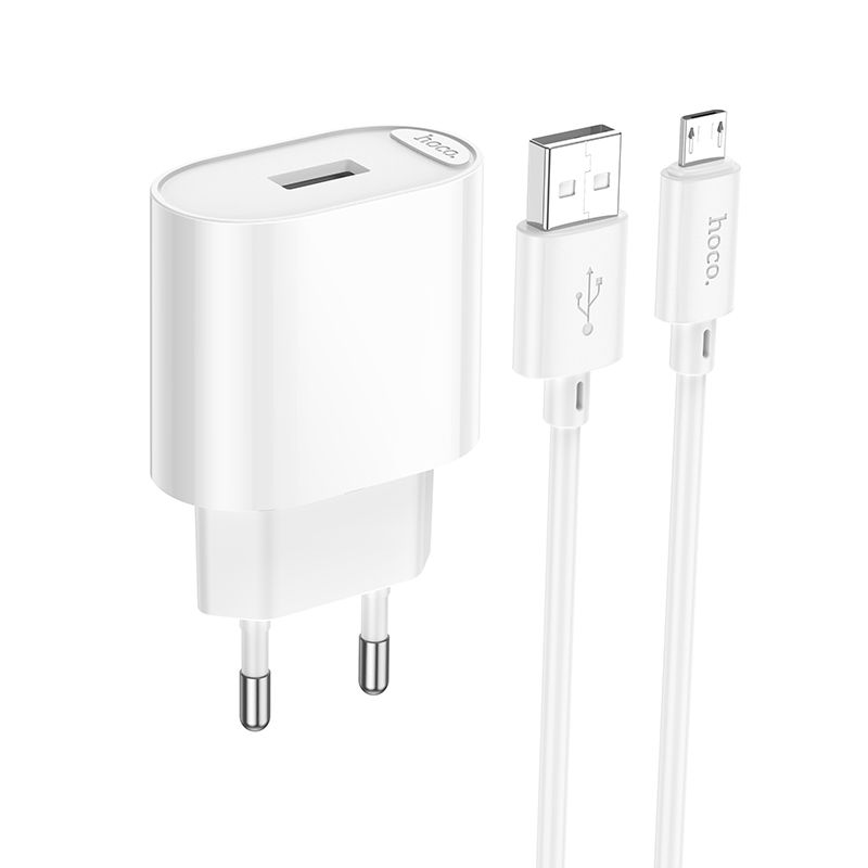 Мережевий зарядний пристрій HOCO C109A(10.5W) Fighter single port charger set(Micro) White