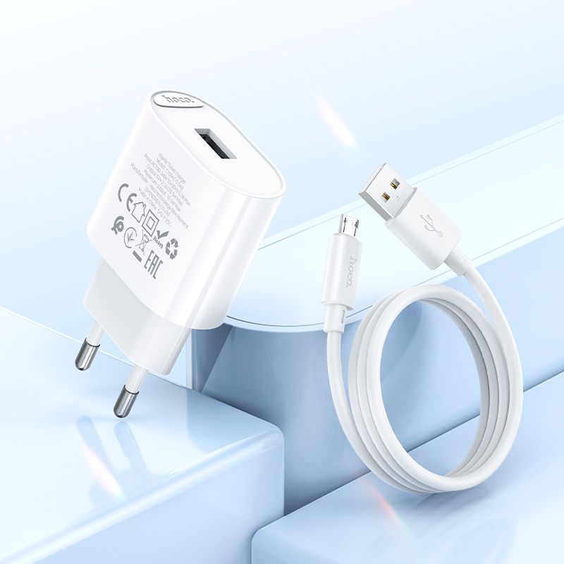 Мережевий зарядний пристрій HOCO C109A(10.5W) Fighter single port charger set(Micro) White