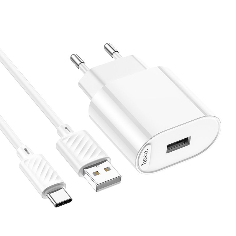 Мережевий зарядний пристрій з кабелем HOCO C109A(10.5W) Fighter single port charger set(Type-C) White