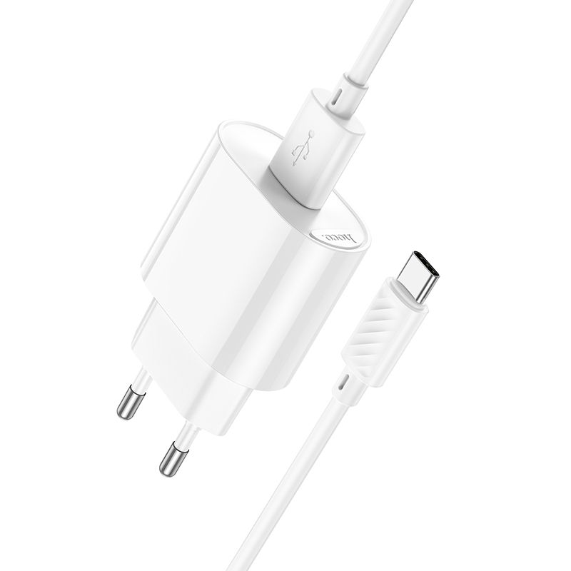 Мережевий зарядний пристрій з кабелем HOCO C109A(10.5W) Fighter single port charger set(Type-C) White