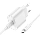 Мережевий зарядний пристрій з кабелем HOCO C109A(PD20W) Fighter single port PD20W charger set(C to C) White