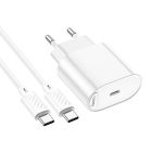 Мережевий зарядний пристрій з кабелем HOCO C109A(PD20W) Fighter single port PD20W charger set(C to C) White