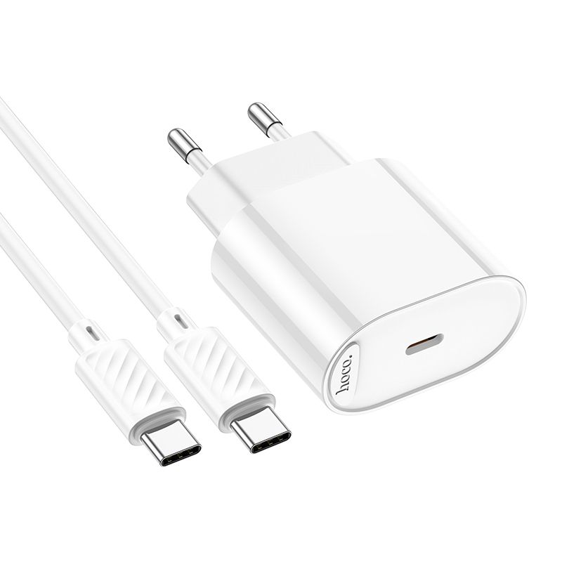 Мережевий зарядний пристрій з кабелем HOCO C109A(PD20W) Fighter single port PD20W charger set(C to C) White