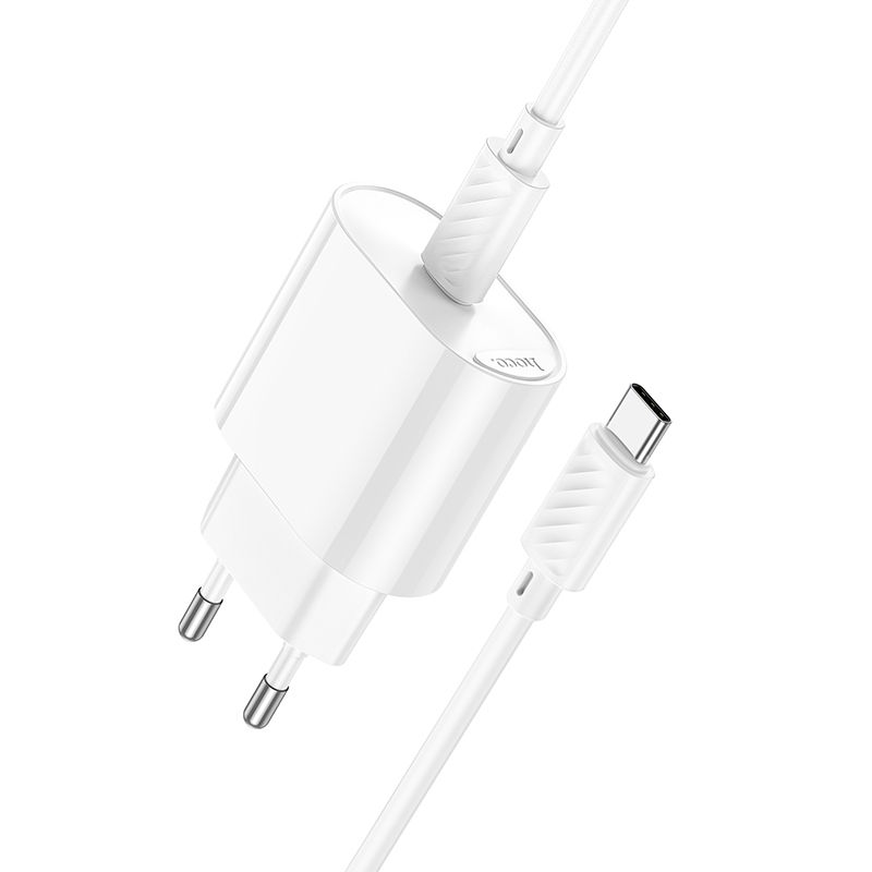 Мережевий зарядний пристрій з кабелем HOCO C109A(PD20W) Fighter single port PD20W charger set(C to C) White