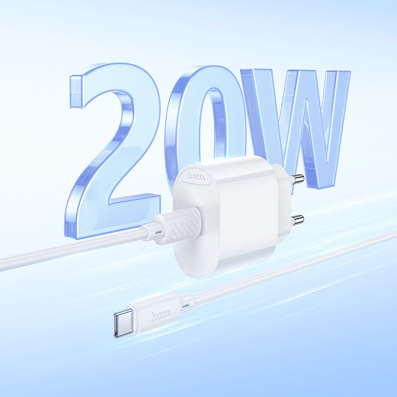 Мережевий зарядний пристрій з кабелем HOCO C109A(PD20W) Fighter single port PD20W charger set(C to C) White