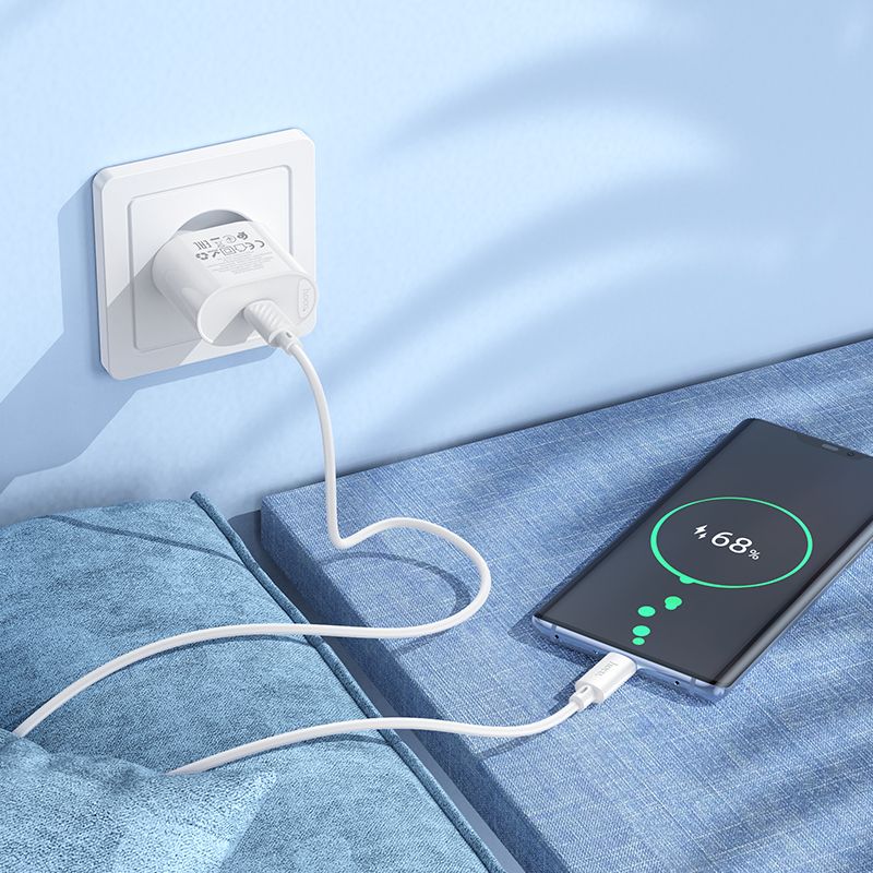 Мережевий зарядний пристрій з кабелем HOCO C109A(PD20W) Fighter single port PD20W charger set(C to C) White