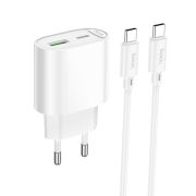 Мережевий зарядний пристрій з кабелем HOCO C109A(PD20W+QC3.0) Fighter PD20W+QC3.0 charger set(C to C) White