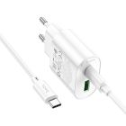 Мережевий зарядний пристрій з кабелем HOCO C109A(PD20W+QC3.0) Fighter PD20W+QC3.0 charger set(C to C) White