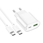 Мережевий зарядний пристрій з кабелем HOCO C109A(PD20W+QC3.0) Fighter PD20W+QC3.0 charger set(C to C) White