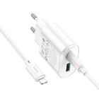 Мережевий зарядний пристрій HOCO C109A(PD20W+QC3.0) Fighter PD20W+QC3.0 charger set(C to iP) White